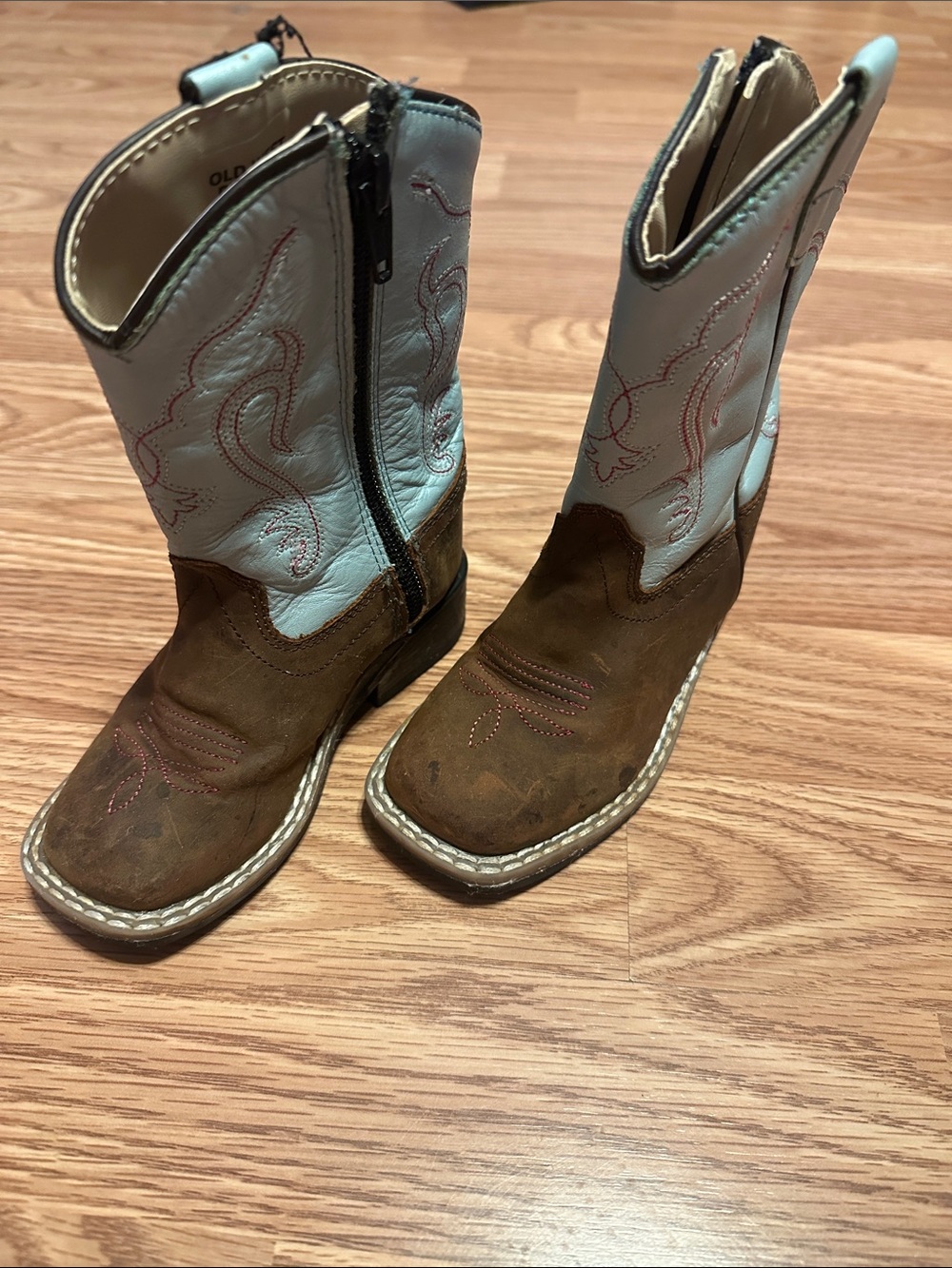 Kids Brown & White Western Cowboy Boots with Side Zip